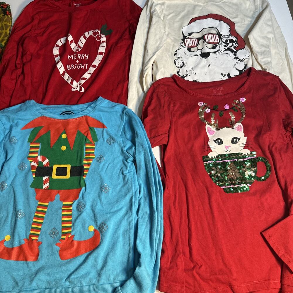 10/12 Girls Christmas Clothing Lot 4 Shirts 2 Pants (1 Is Fleece Lined) Holiday